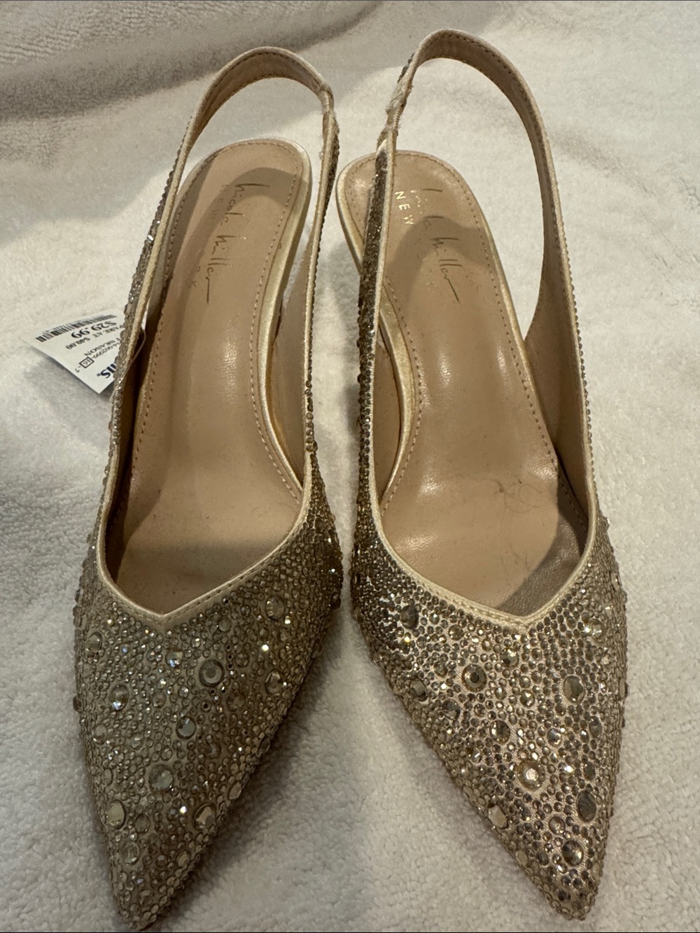 Nicole Miller Gold Crystal Embellished Slingback Heels